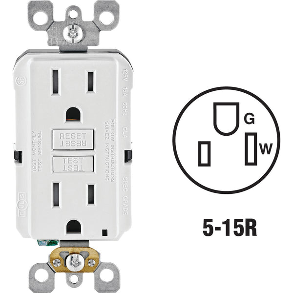 Leviton SmartlockPro Self-Test 15A White Residential Grade Tamper Resistant 5-15R GFCI Outlet