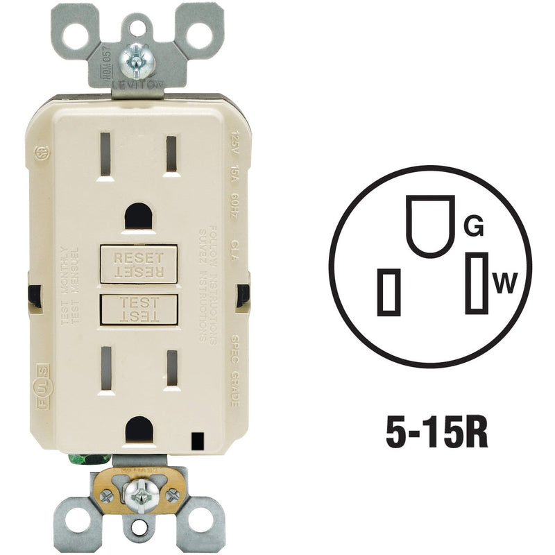 Leviton SmartlockPro Self-Test 15A Light Almond Residential Grade Tamper Resistant 5-15R GFCI Outlet