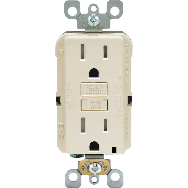 Leviton SmartlockPro Self-Test 15A Light Almond Residential Grade Tamper Resistant 5-15R GFCI Outlet