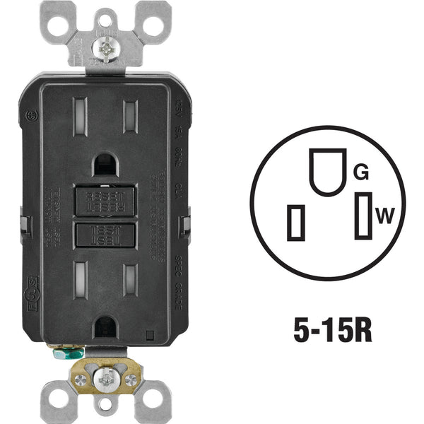 Leviton SmartlockPro Self-Test 15A Black Residential Grade Tamper Resistant 5-15R GFCI Outlet