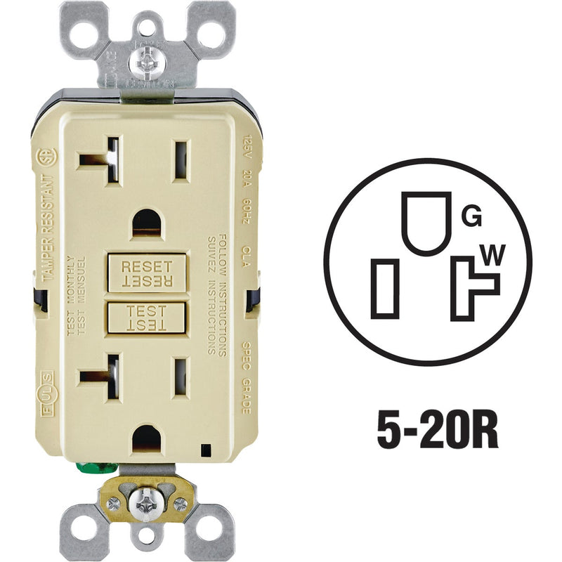 Leviton SmartlockPro Self-Test 20A Ivory Commercial Grade Tamper Resistant 5-20R GFCI Outlet