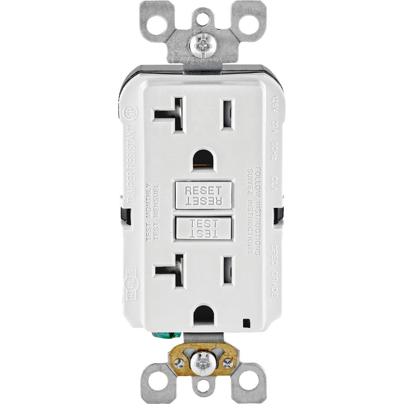 Leviton SmartlockPro Self-Test 20A White Commercial Grade Tamper Resistant 5-20R GFCI Outlet