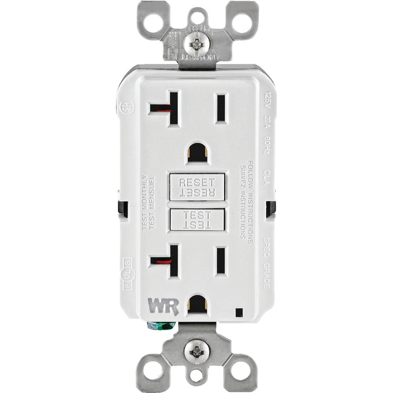 Leviton SmartlockPro Self-Test 20A White Residential Grade Tamper & Weather Resistant 5-20R GFCI Outlet