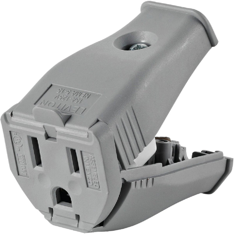 Leviton 15A 125V 3-Wire 2-Pole Clamp Tight Cord Connector, Gray