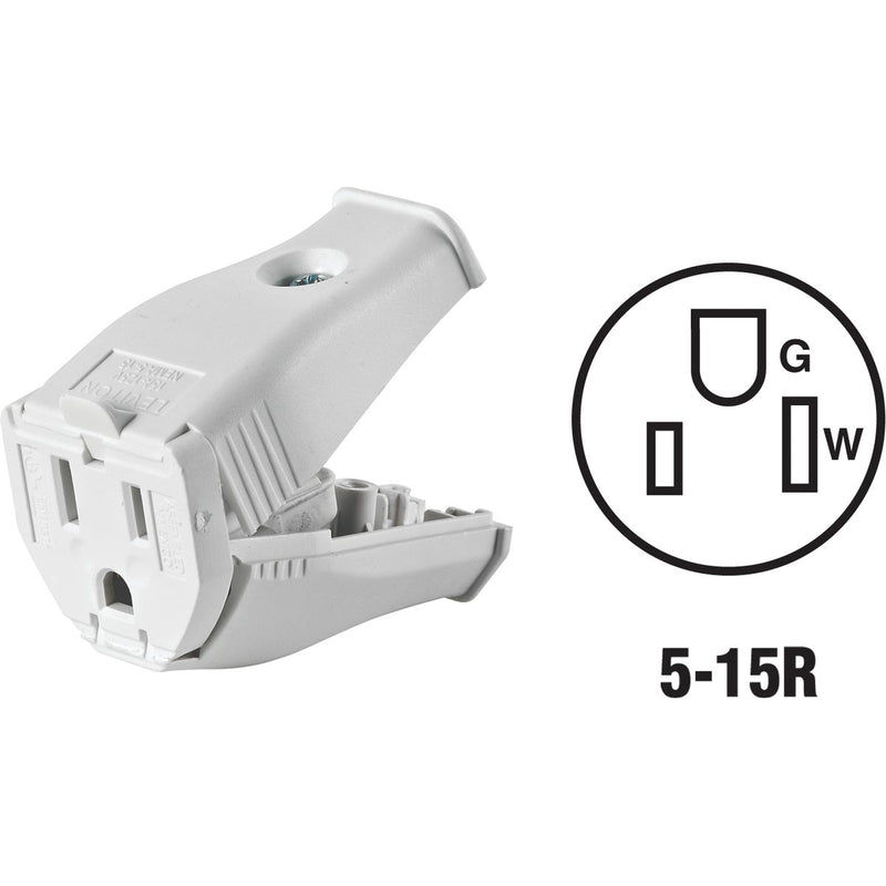 Leviton 15A 125V 3-Wire 2-Pole Clamp Tight Cord Connector, White