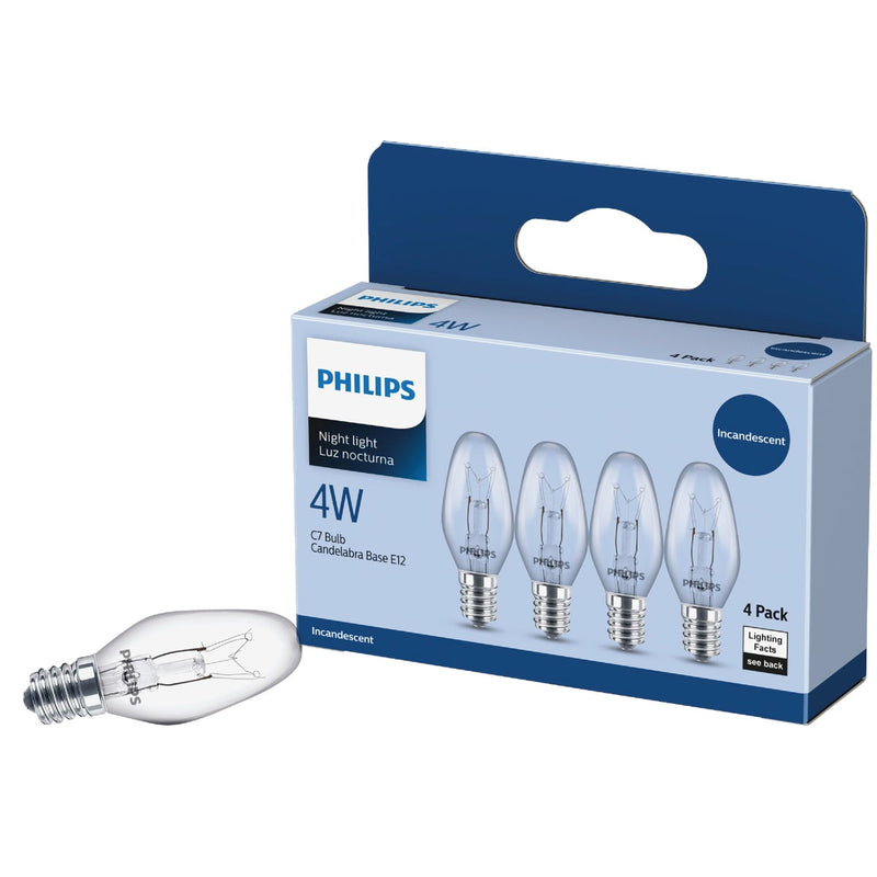 Philips 4W Clear Candelabra C7 Incandescent Night Light Bulb (4-Pack)