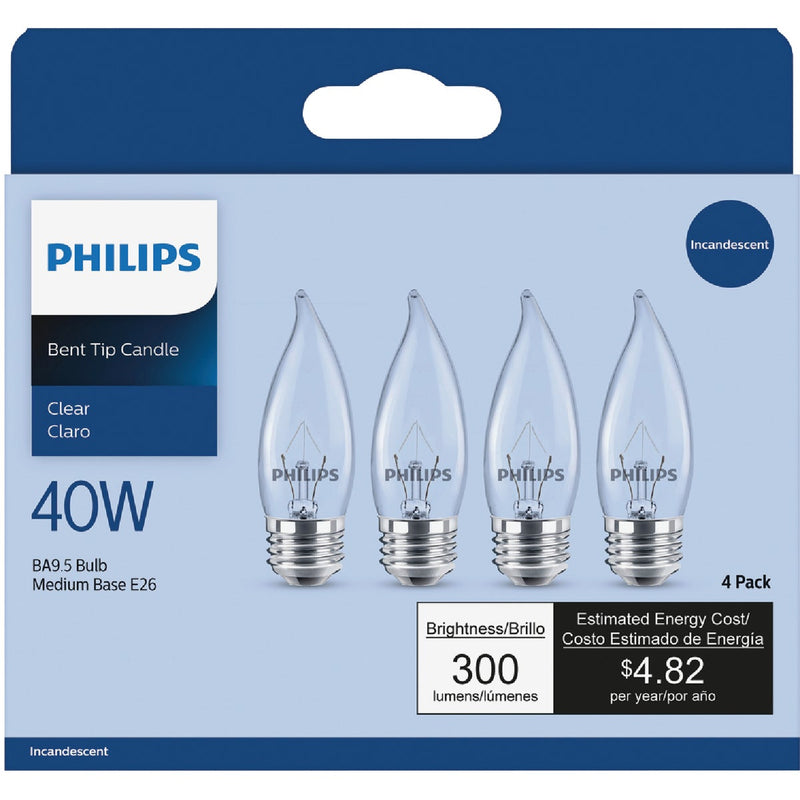 Philips DuraMax 40W Clear Medium BA9.5 Incandescent Bent Tip Light Bulb (4-Pack)