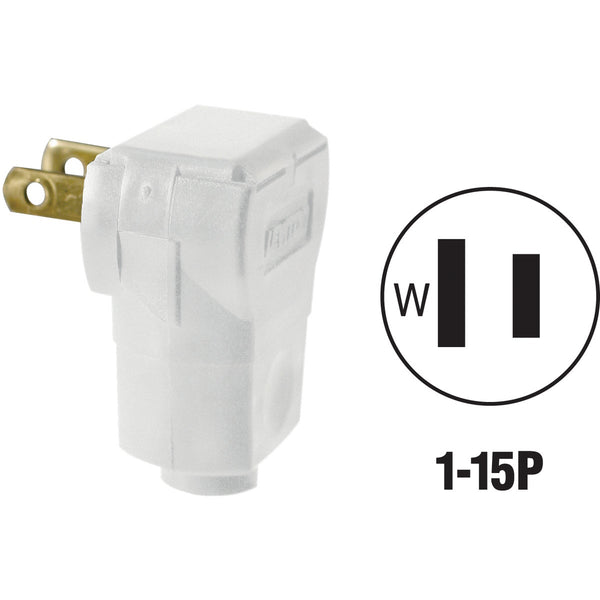 Leviton 15A 125V 2-Wire 2-Pole Angle Cord Plug, White