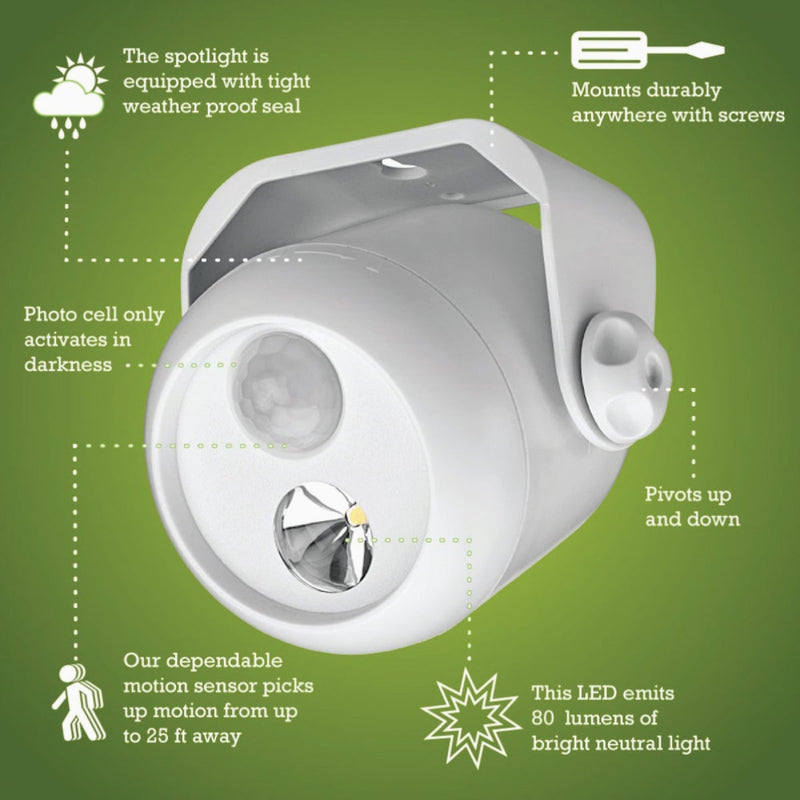 Mr. Beams 80-Lumen White Motion Sensing/Dusk-To-Dawn Spotlight Outdoor Battery Operated LED Light Fixture