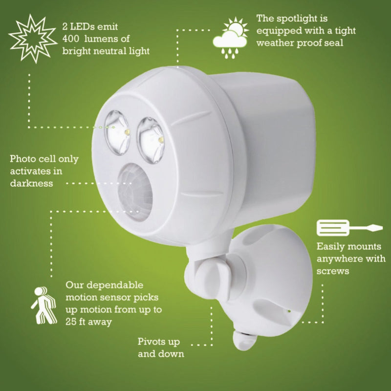 Mr. Beams UltraBright 300-Lumen White Motion Sensing/Dusk-To-Dawn Spotlight Outdoor Battery Operated LED Light Fixture