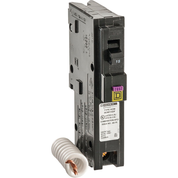 Square D Homeline 15A Single-Pole CAFCI Dual Function Circuit Breaker