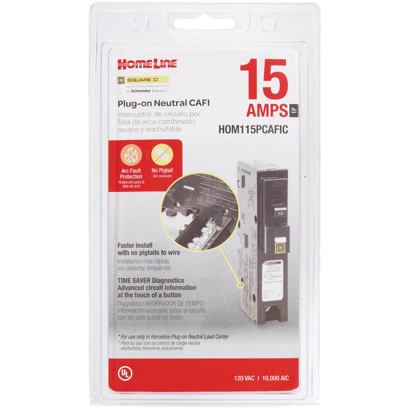 Square D Homeline 15A Single-Pole CAFCI Plug-On Neutral Combination Arc Fault Breaker