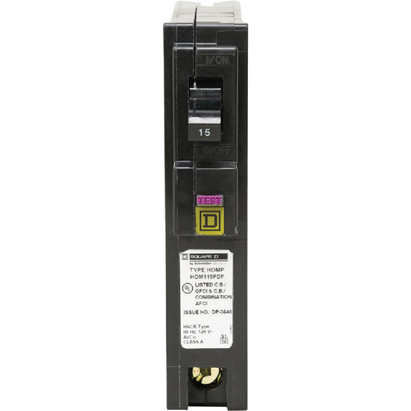 Square D Homeline 15A Single-Pole CAFCI Plug-On Neutral Dual Function Circuit Breaker