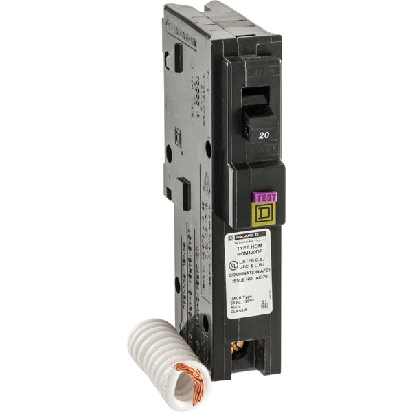 Square D Homeline 20A Single-Pole CAFCI Dual Function Circuit Breaker