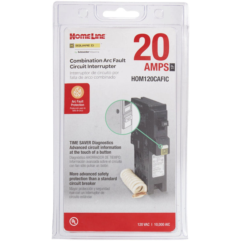 Square D Homeline 20A Single-Pole CAFCI Plug-On Neutral Combination Arc Fault Breaker