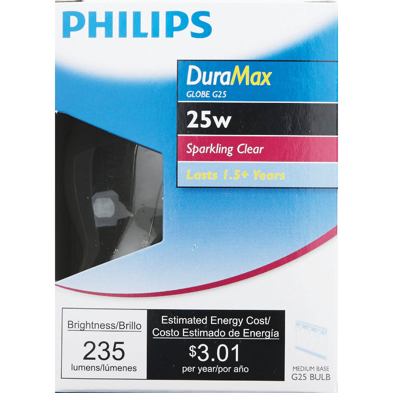 Philips DuraMax 25W Clear Medium G25 Incandescent Globe Light Bulb