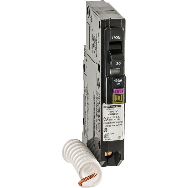 Square D QO 20A Single-Pole CAFCI Dual Function Circuit Breaker