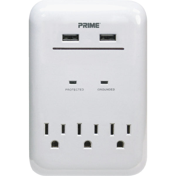 Prime Wire & Cable 3 Power & 2 USB White Wall Charger