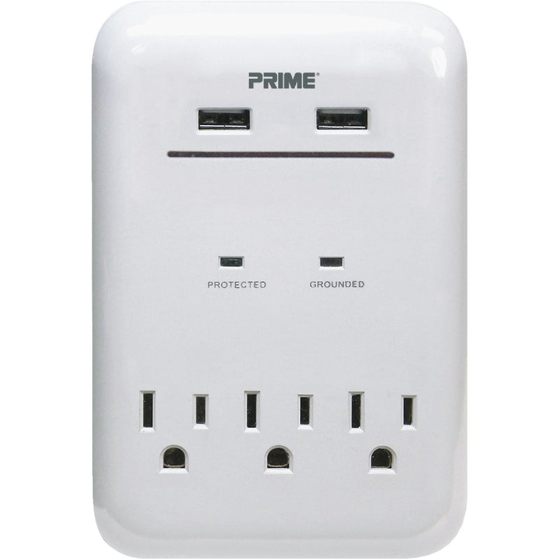 Prime Wire & Cable 3 Power & 2 USB White Wall Charger