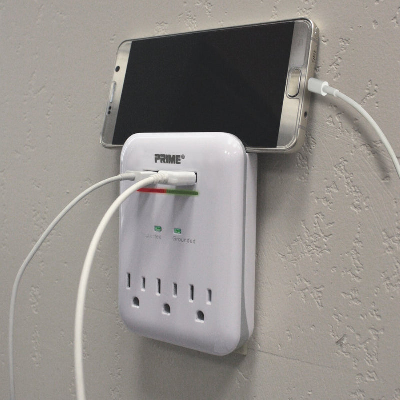 Prime Wire & Cable 3 Power & 2 USB White Wall Charger