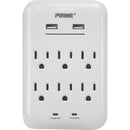 Prime Wire & Cable 6 Power & 2 USB White Wall Charger