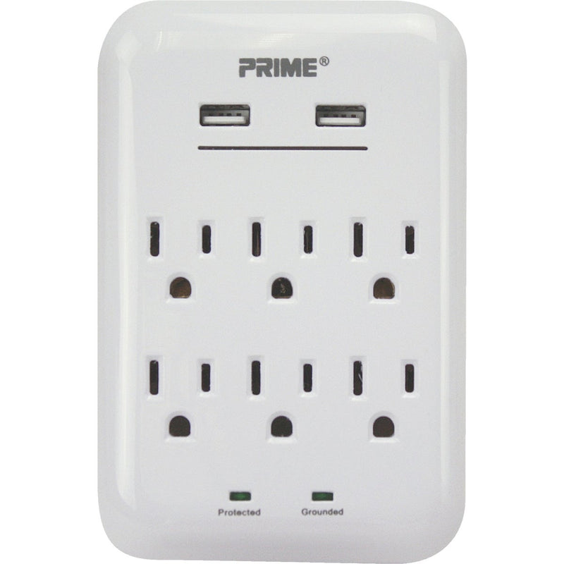 Prime Wire & Cable 6 Power & 2 USB White Wall Charger