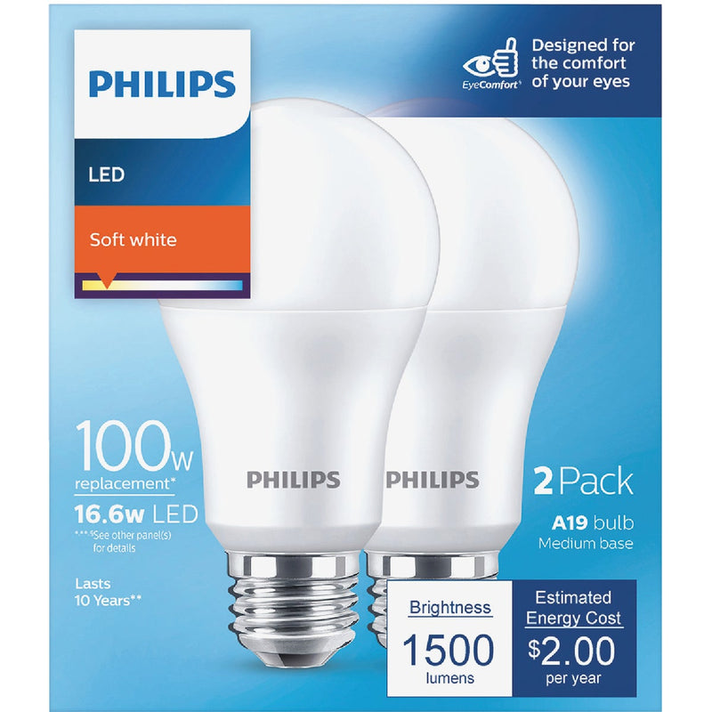 Philips 100W Equivalent Soft White A19 Medium LED Light Bulb (2-Pack)