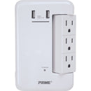 Prime Wire & Cable 6 Power & 2 USB White Rotating Surge Tap USB Charger