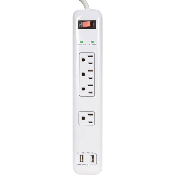 Prime Wire & Cable 4-Outlet 1200J White Surge Protector Strip with USB Charger & Right Angle Plug