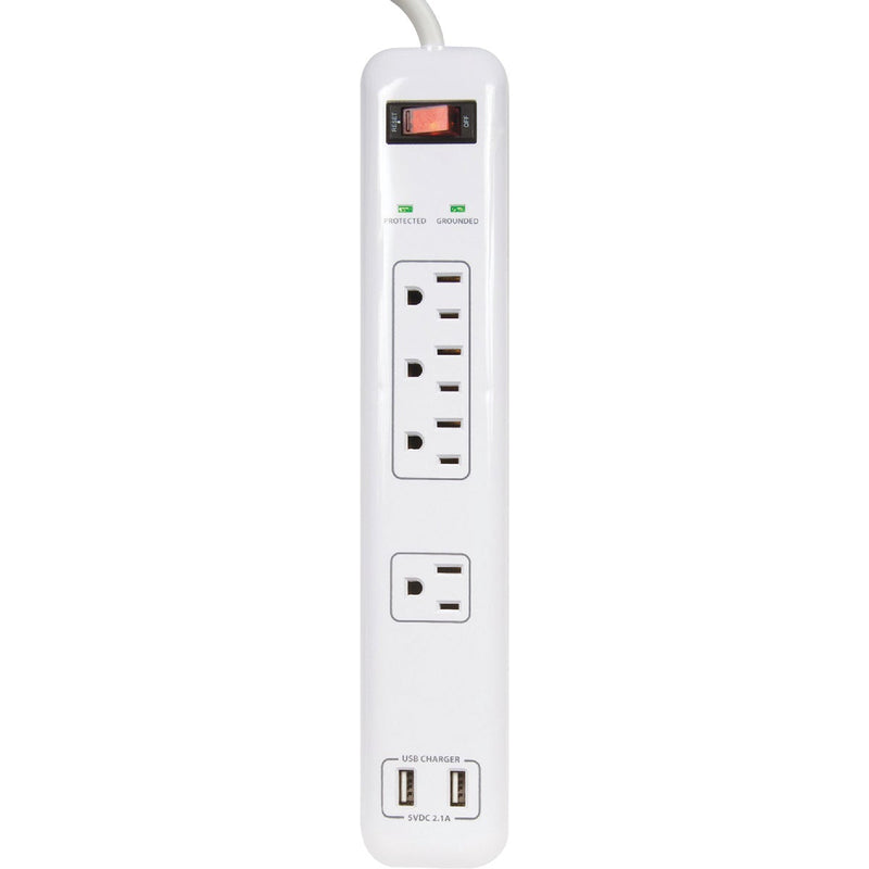 Prime Wire & Cable 4-Outlet 1200J White Surge Protector Strip with USB Charger & Right Angle Plug