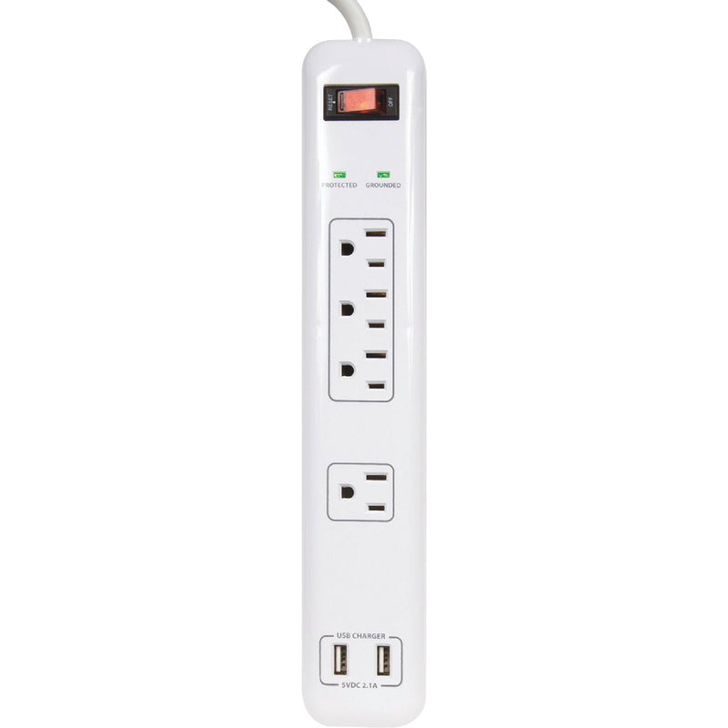 Prime Wire & Cable 4-Outlet 1200J White Surge Protector Strip with USB Charger & 4 Ft. Cord