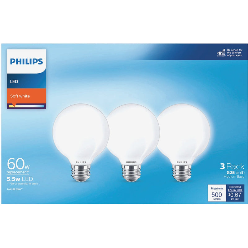 Philips 60W Equivalent Soft White G25 Medium Frosted LED Decorative Light Bulb (3-Pack)