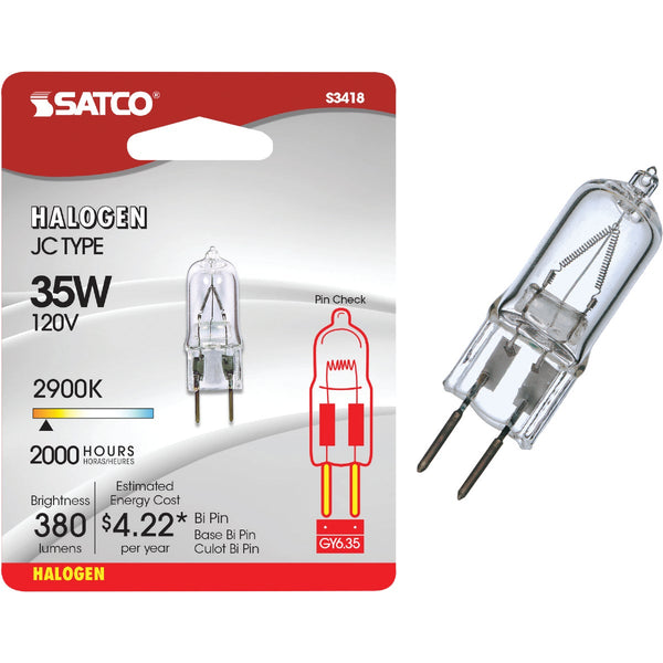 Satco 35W 120V Clear Bi-Pin GY6.35 Base T4 Halogen Special Purpose Light Bulb