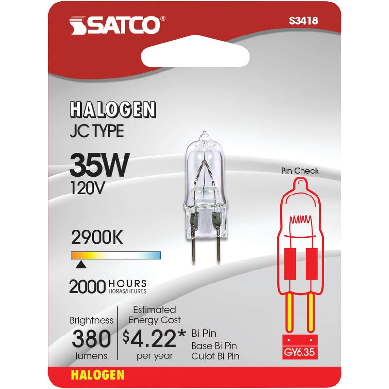 Satco 35W 120V Clear Bi-Pin GY6.35 Base T4 Halogen Special Purpose Light Bulb