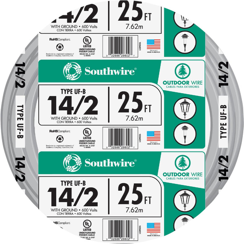 Southwire 25 Ft. 14 AWG 2-Conductor UFW/G Electrical Wire