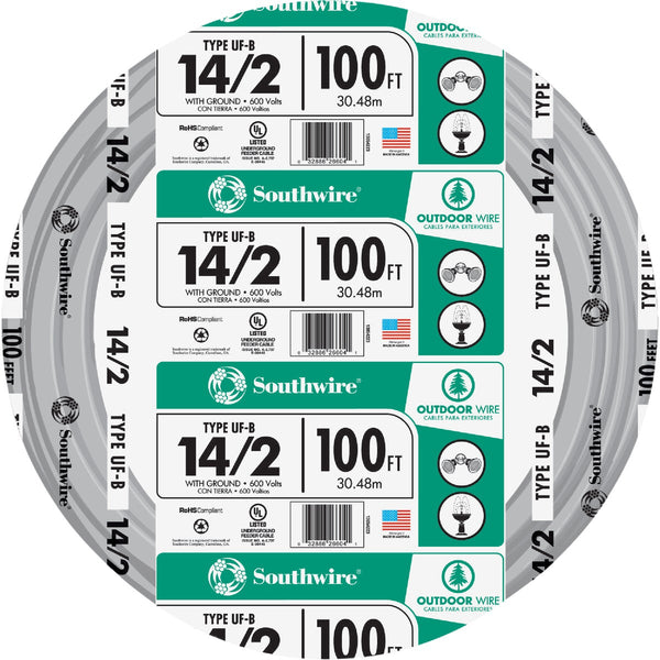 Southwire 100 Ft. 14 AWG 2-Conductor UFW/G Electrical Wire