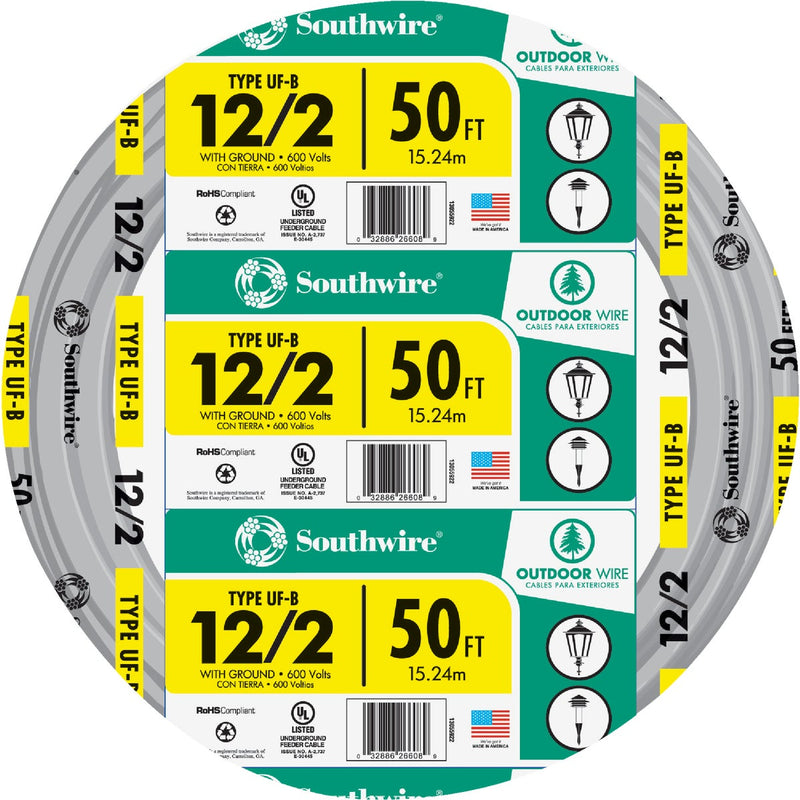 Southwire 50 Ft. 12 AWG 2-Conductor UFW/G Electrical Wire