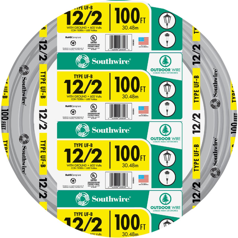 Southwire 100 Ft. 12 AWG 2-Conductor UFW/G Electrical Wire