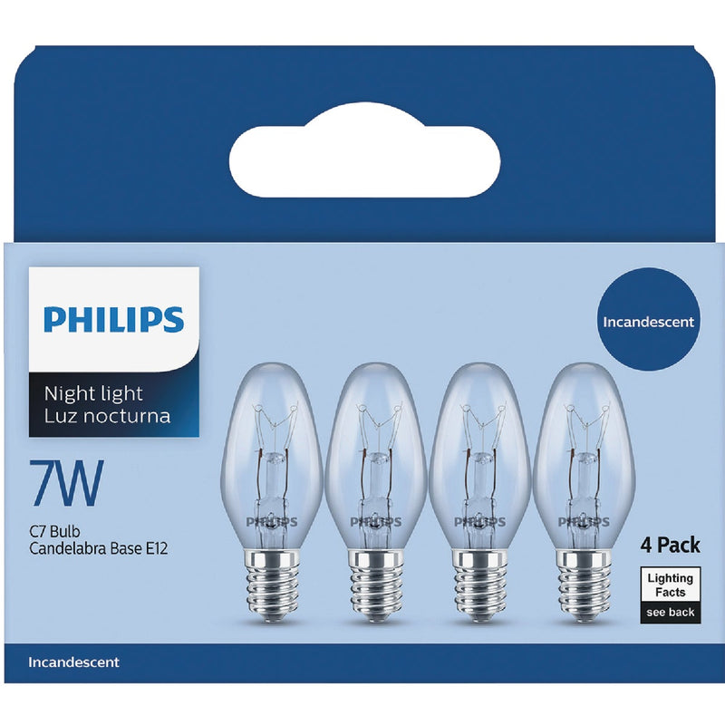 Philips 7W Clear Candelabra C7 Incandescent Night Light Bulb (4-Pack)