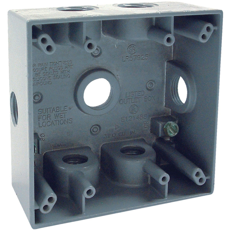 Bell 2-Gang 1/2 In. 7-Outlet Gray Aluminum Electrical Outdoor Outlet Box