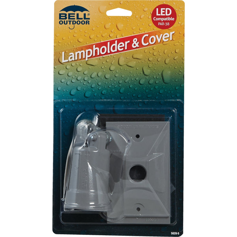 Bell 150W Aluminum Rectangle Single Gray Weatherproof Outdoor Lampholder with Cover, Carded