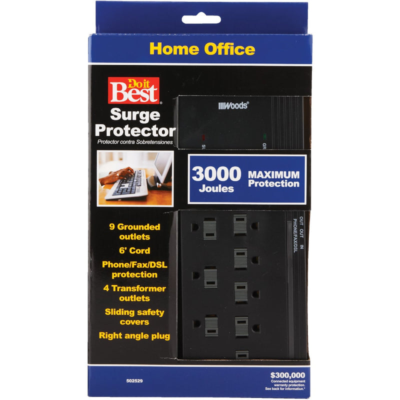 Do it Best 10-Outlet 3000J Black Surge Protector Strip with Phone Line Protection & 6 Ft. Cord