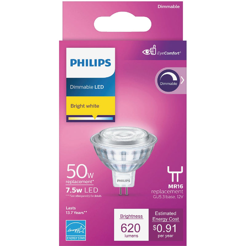 Philips Classic Glass 50W Equivalent Bright White MR16 GU5.3 LED Floodlight Light Bulb