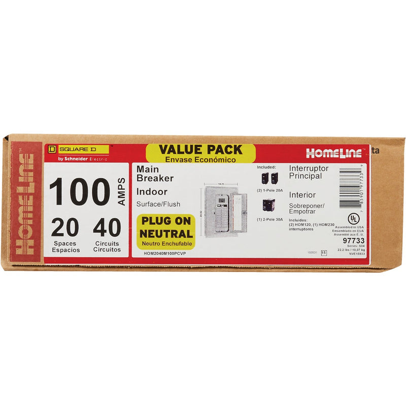 Square D Homeline 100A 20-Space 40-Circuit Indoor Main Breaker Plug-on Neutral Load Center Remodeler Pack