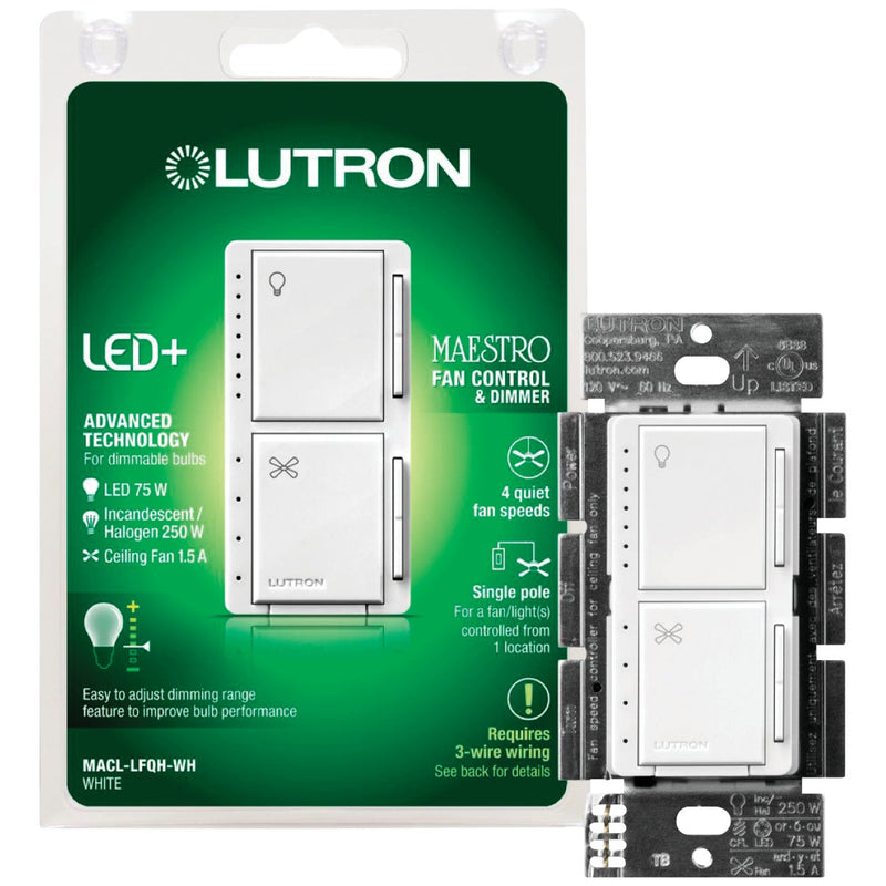 Lutron Maestro White Dimmer & Fan Control Switch