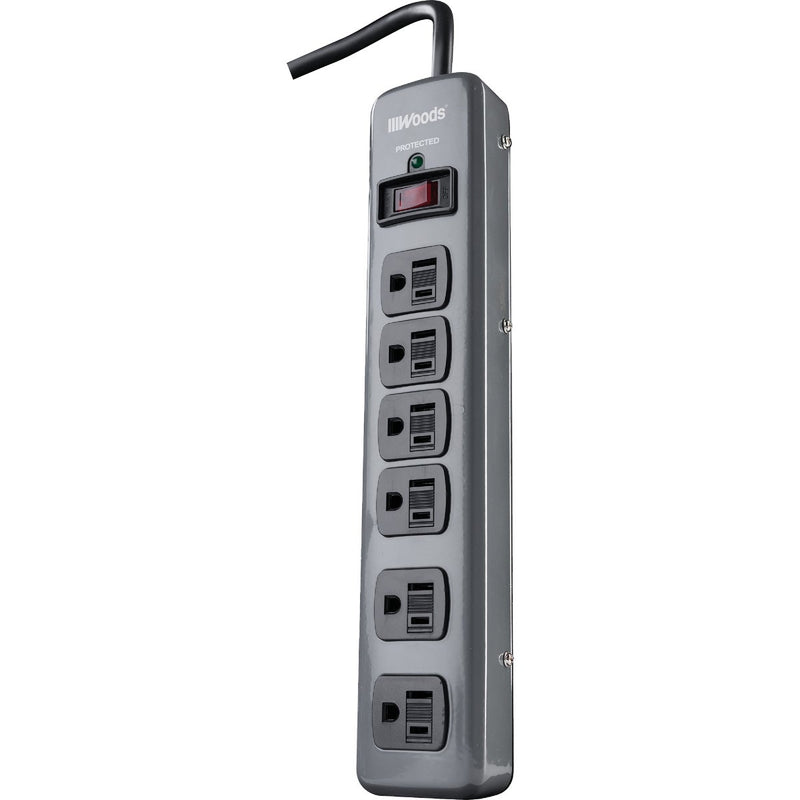Woods 6-Outlet 900J Dark Gray Surge Protector Strip with 3 Ft. Cord
