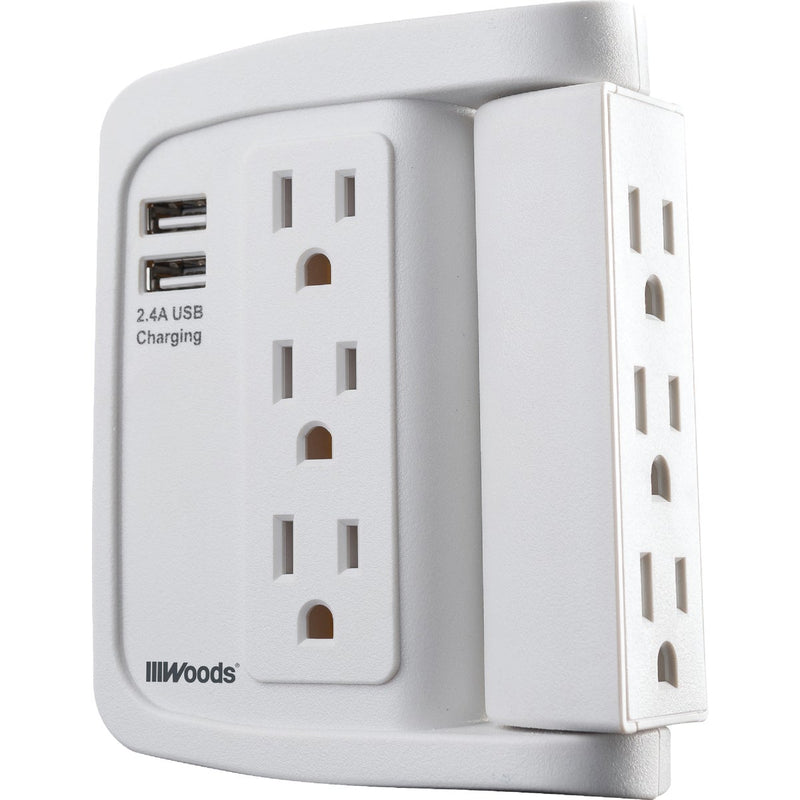 Woods 2-USB/6-Standard Outlet 2.4A/15A White Swivel Surge Tap