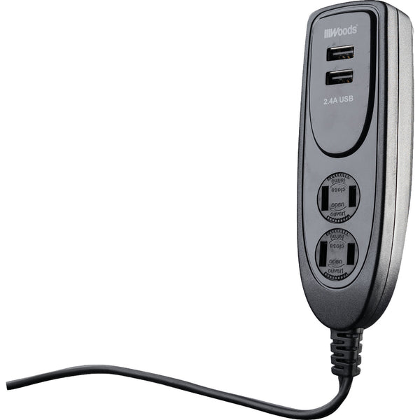 Woods 2 Power & 2 USB Black Desktop USB Charger