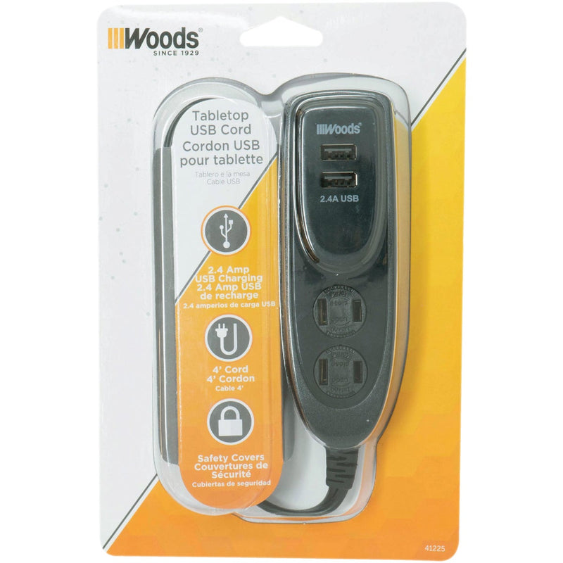 Woods 2 Power & 2 USB Black Desktop USB Charger