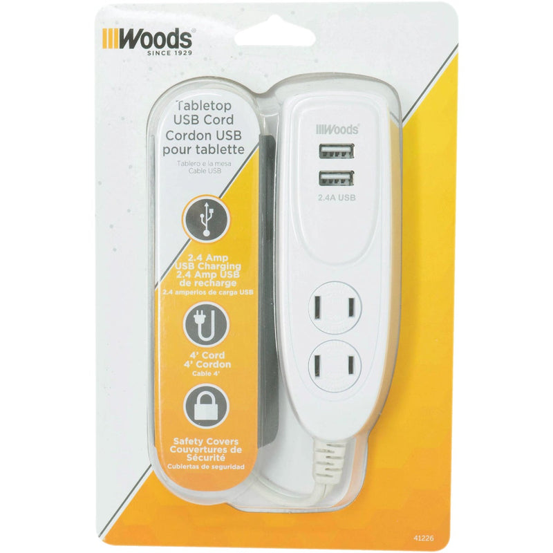 Woods 2 Power & 2 USB White Desktop USB Charger